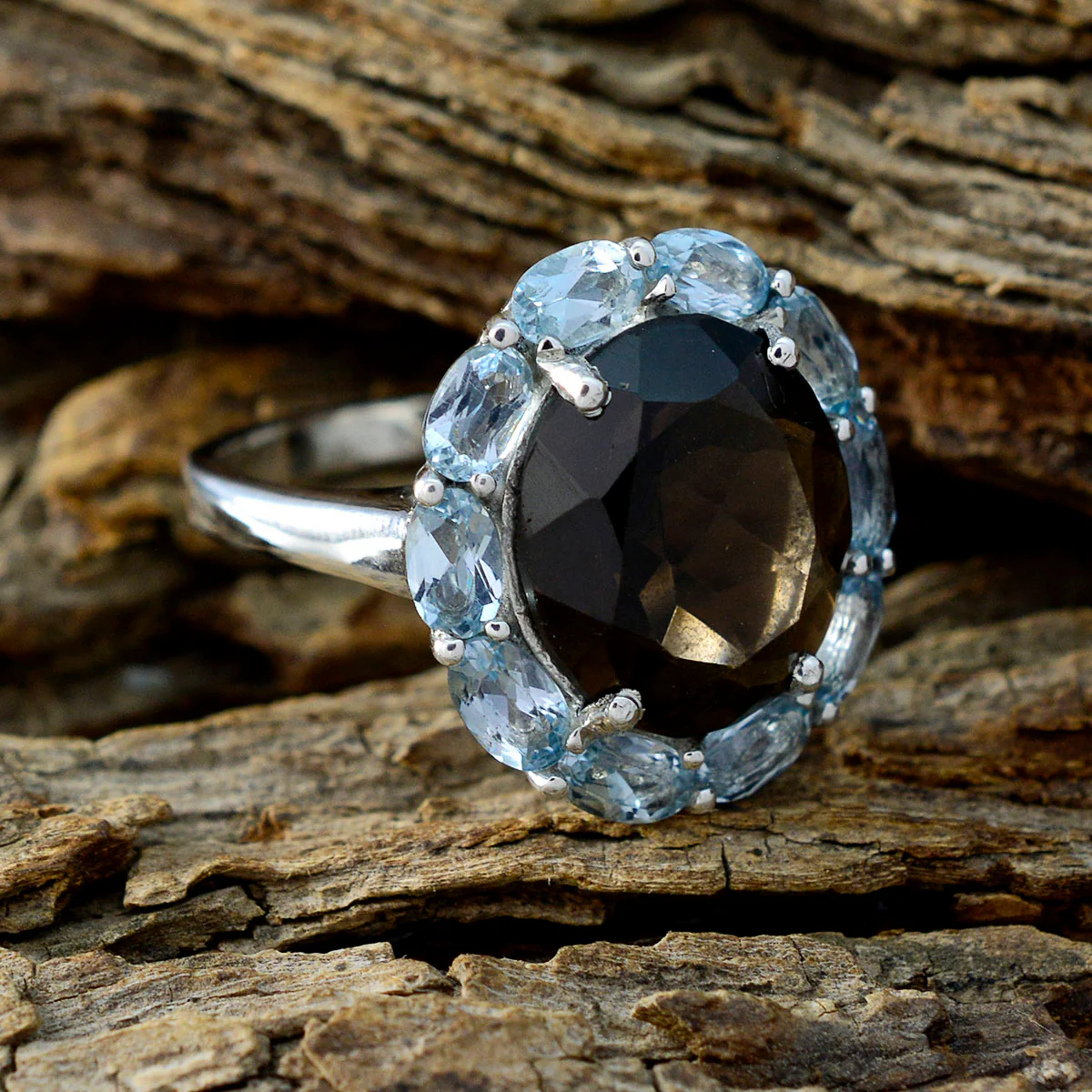Multi Stone multiple French Sterling Silver multicolor Gemstone Eye-catching Abstract Ring Jewellery - Image 3
