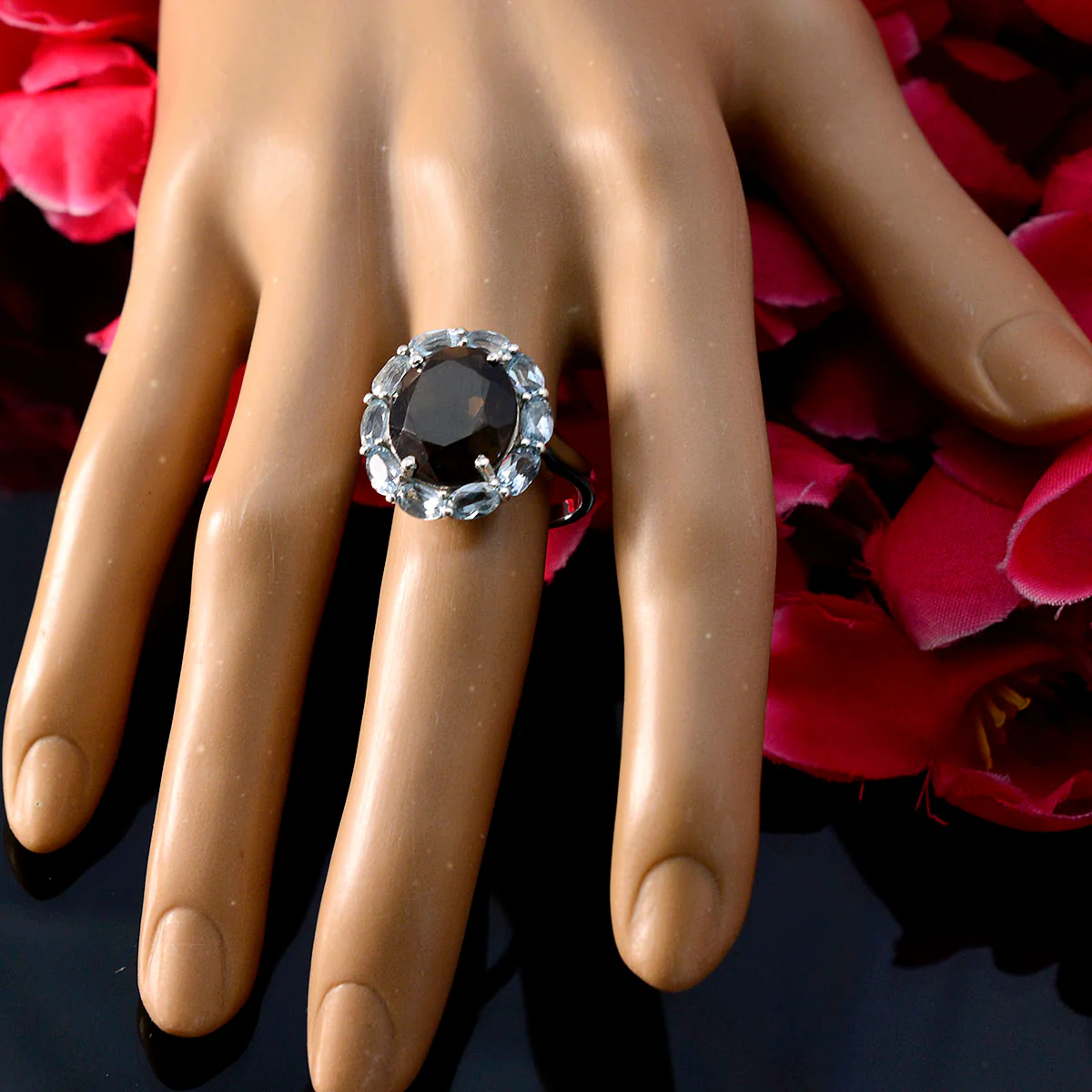 Multi Stone multiple French Sterling Silver multicolor Gemstone Eye-catching Abstract Ring Jewellery - Image 5