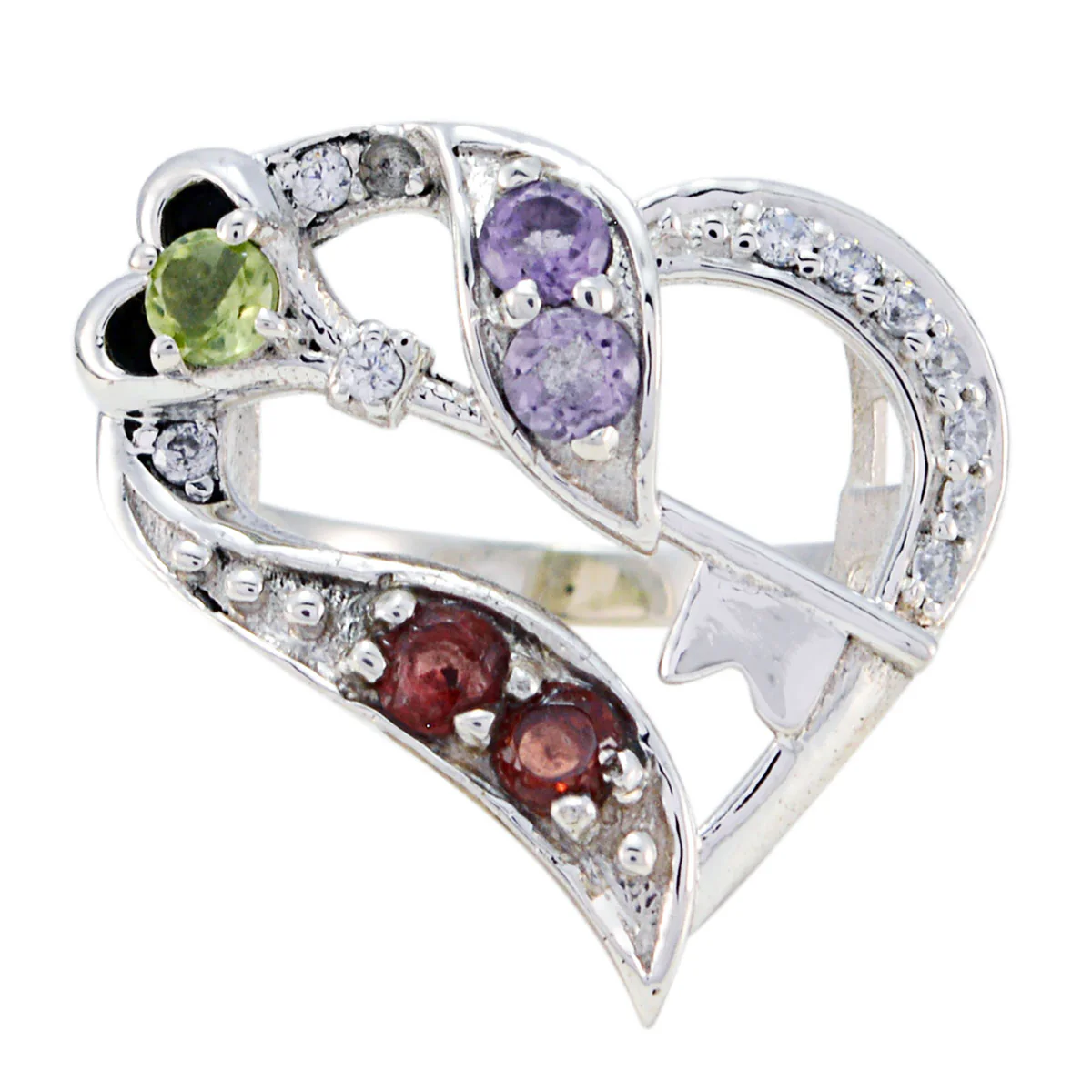 Multi Stone multiple German Silver multicolor Gemstone Tiny Romantic Ring Jewelry