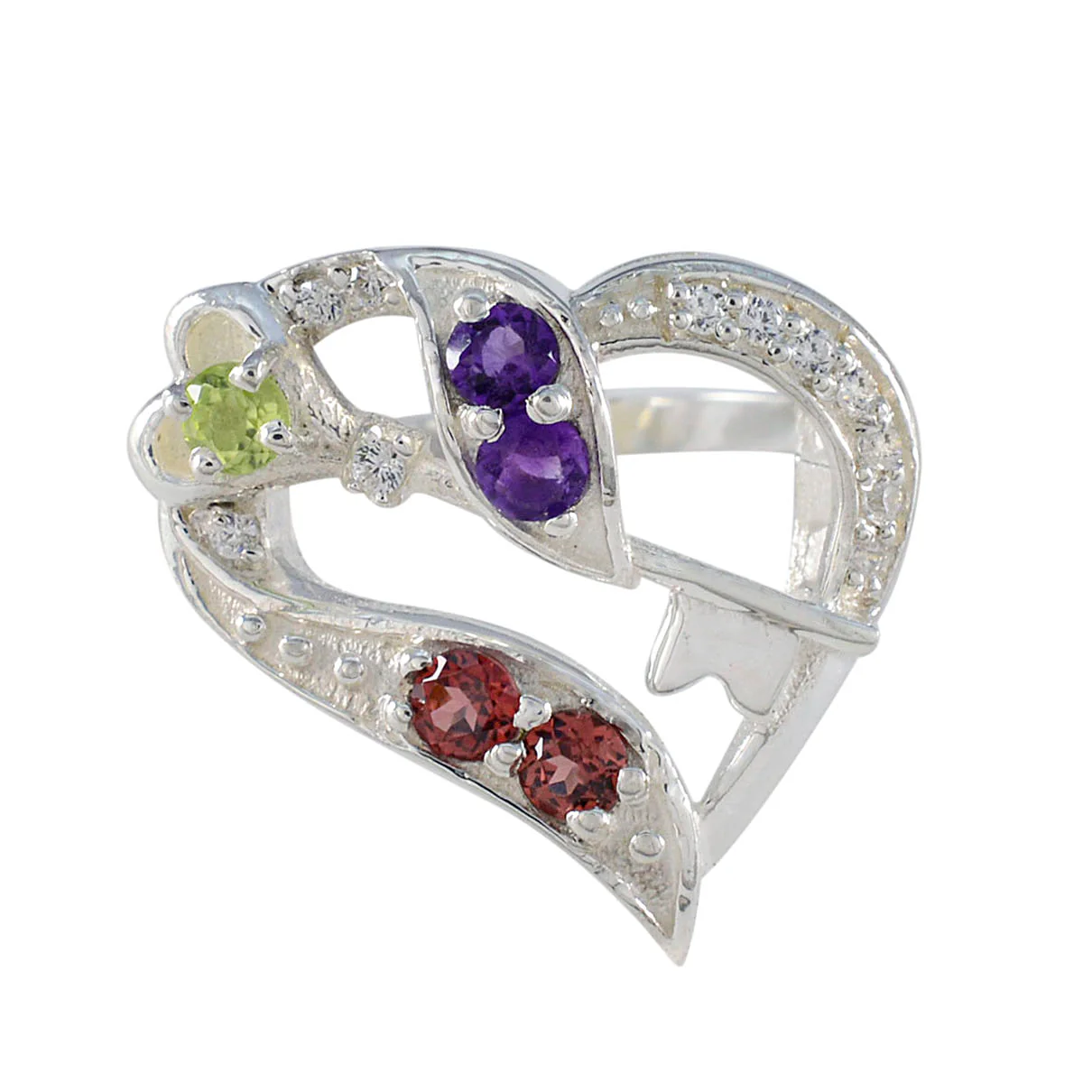 Multi Stone multiple German Silver multicolor Gemstone Tiny Romantic Ring Jewelry - Image 3