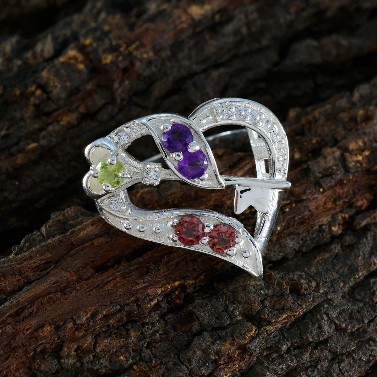Multi Stone multiple German Silver multicolor Gemstone Tiny Romantic Ring Jewelry - Image 4