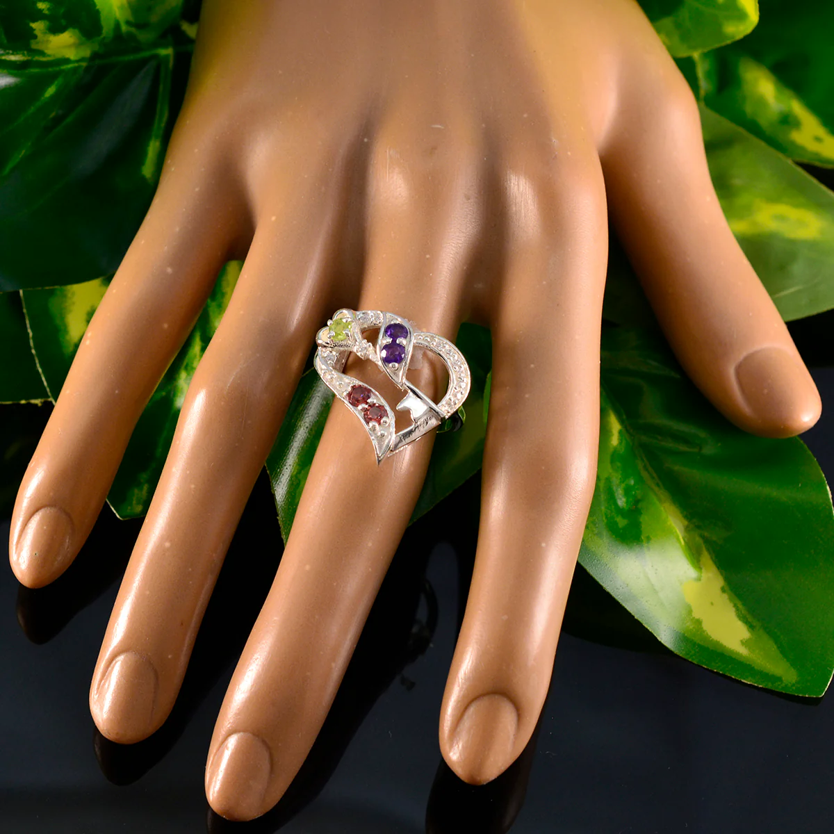 Multi Stone multiple German Silver multicolor Gemstone Tiny Romantic Ring Jewelry - Image 6