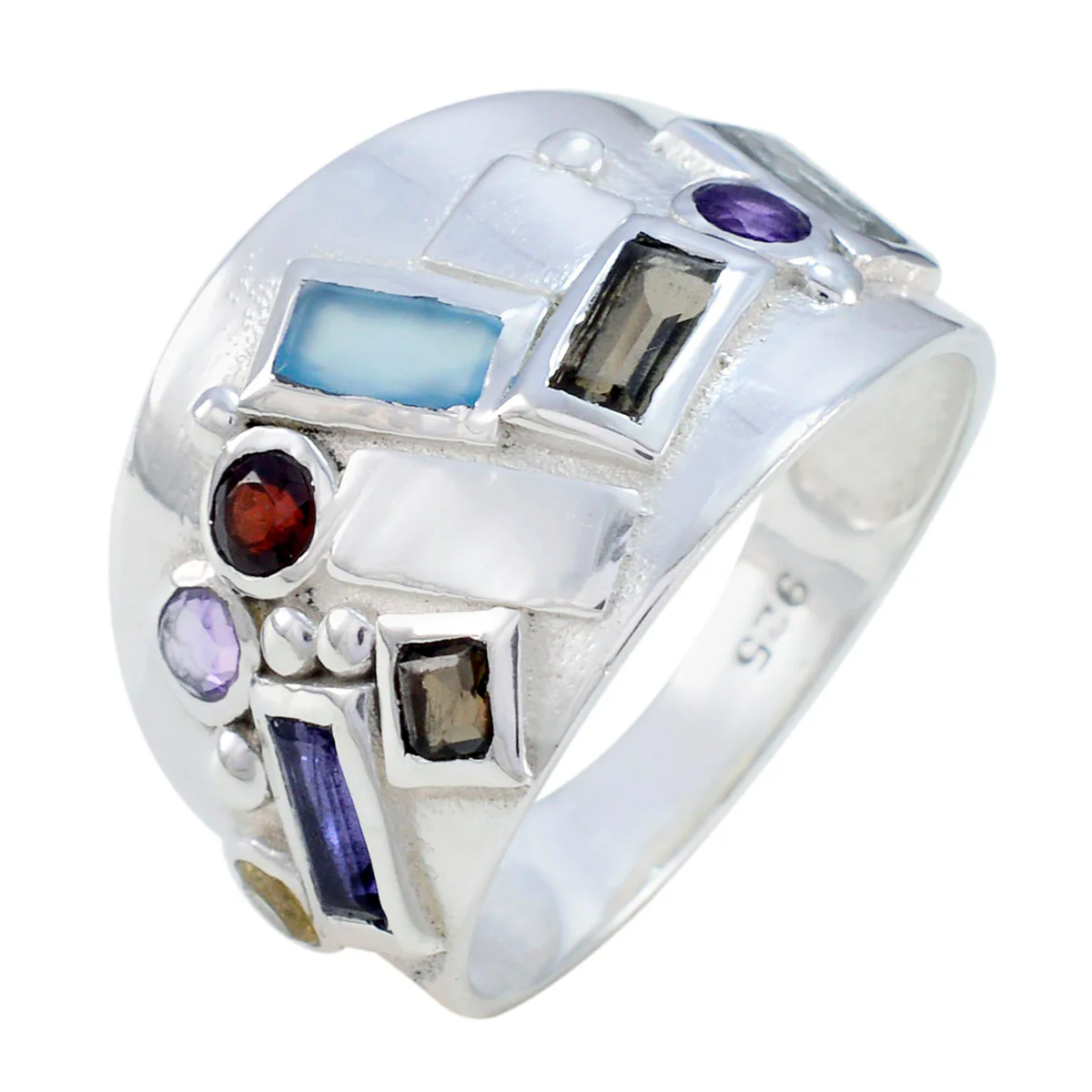 Multi Stone multiple German Silver multicolor Gemstones Eye-catching Trendy Ring Jewelry - Image 2