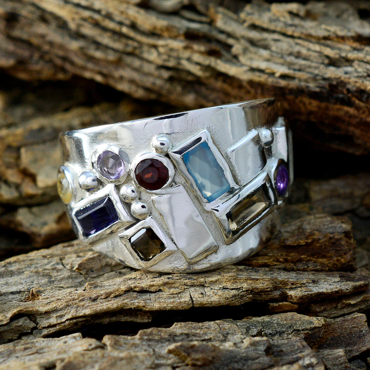 Multi Stone multiple German Silver multicolor Gemstones Eye-catching Trendy Ring Jewelry - Image 3