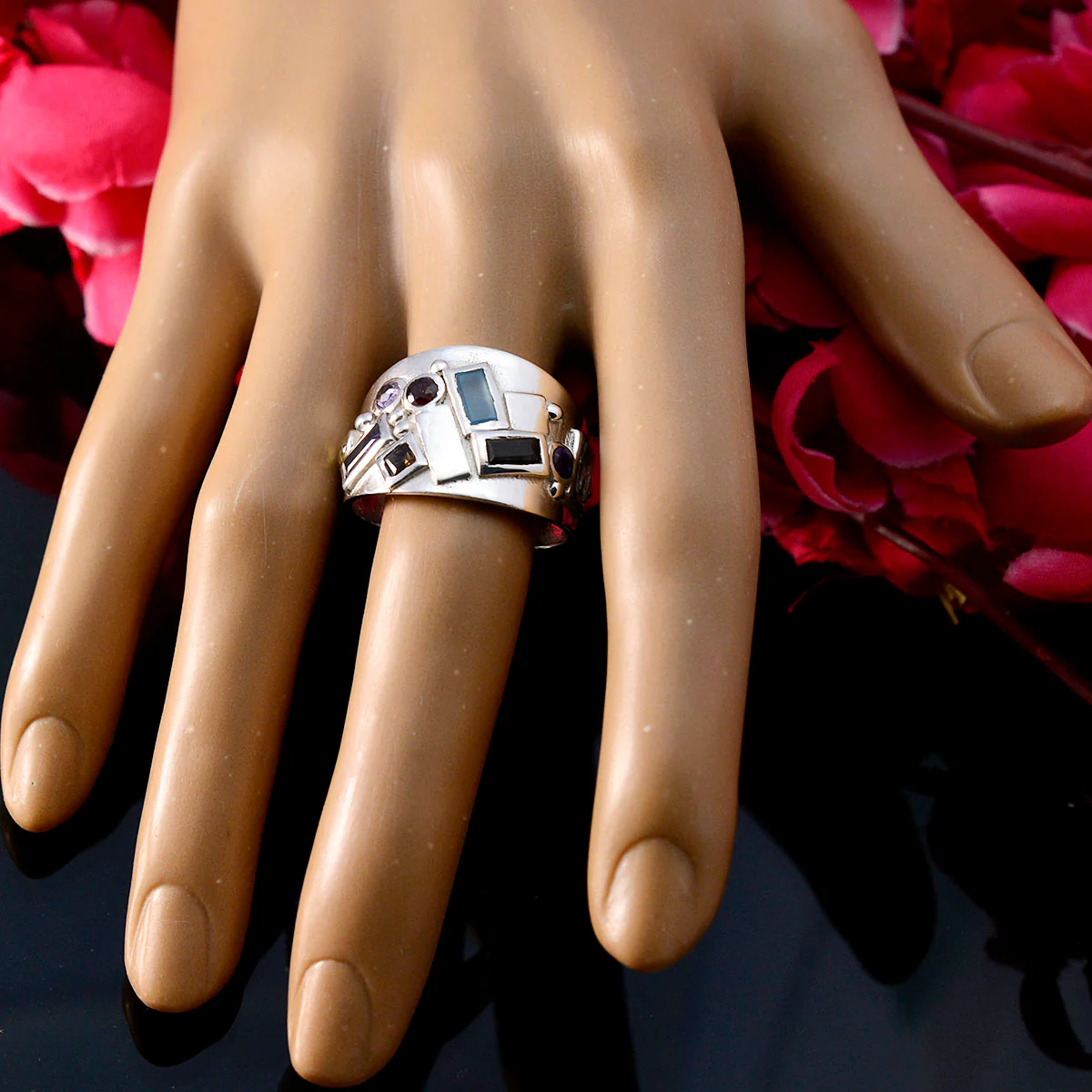 Multi Stone multiple German Silver multicolor Gemstones Eye-catching Trendy Ring Jewelry - Image 5