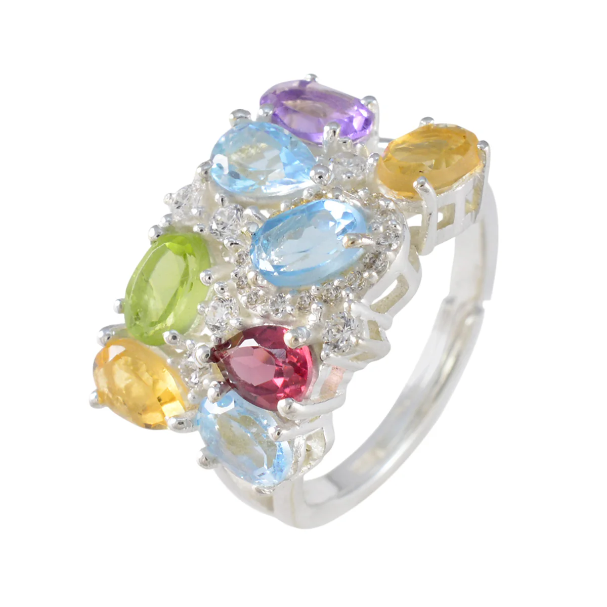 Multi Stone multiple Indian 92.5 Silver multicolor Gems Minimal Cocktail Ring Jewelry - Image 2