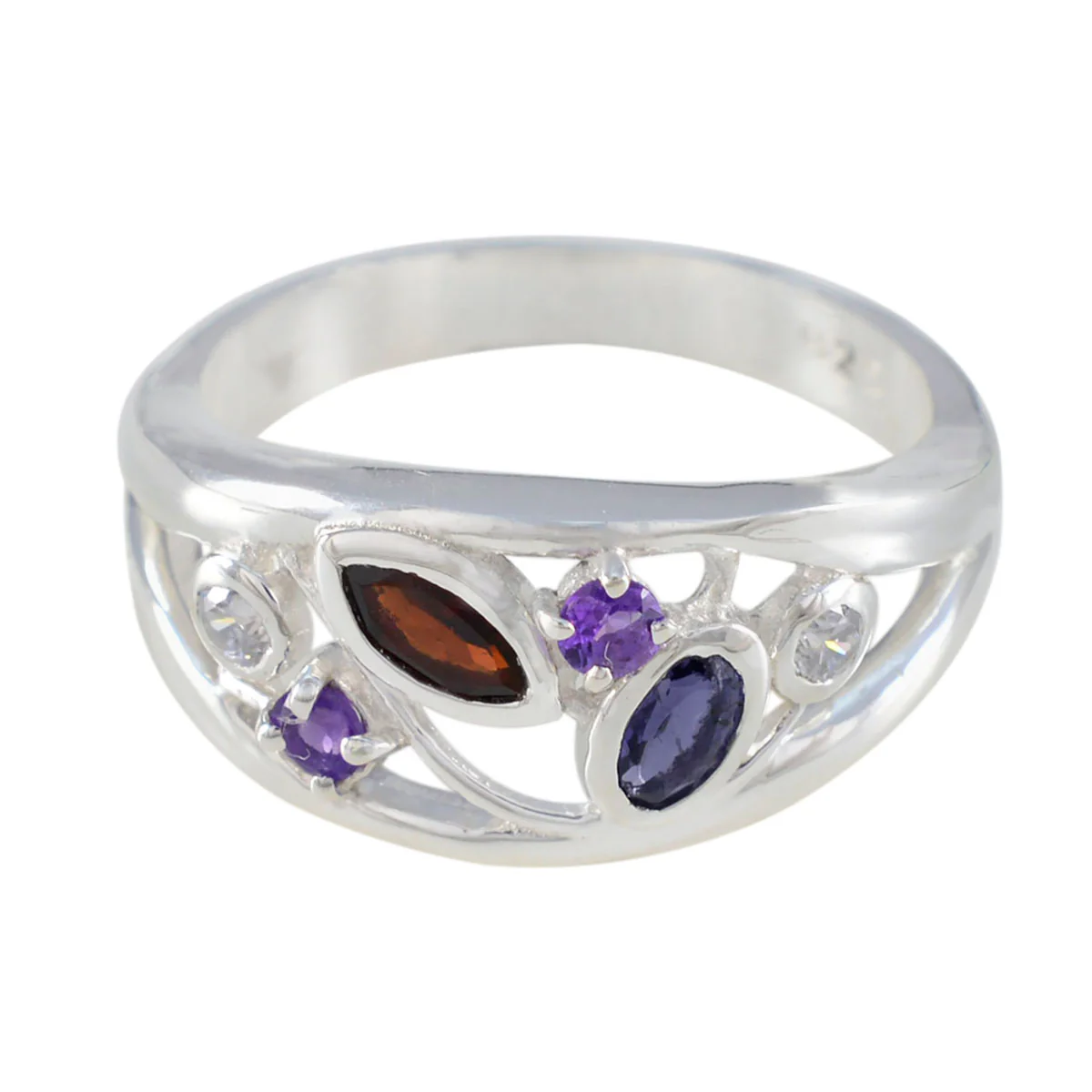 Multi Stone multiple Indian Silver multicolor Gems Tiny Modern Ring Jewelry