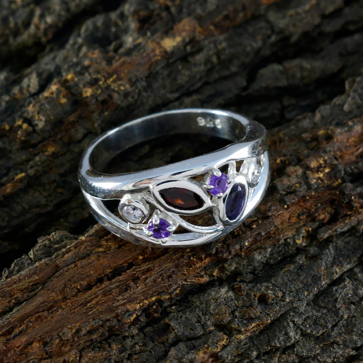 Multi Stone multiple Indian Silver multicolor Gems Tiny Modern Ring Jewelry - Image 3