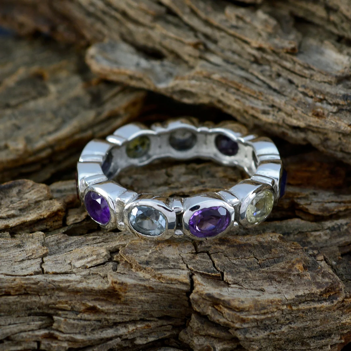 Multi Stone multiple Indian Sterling Silver multicolor Gemstone Classic Eternity Band Jewelry - Image 3
