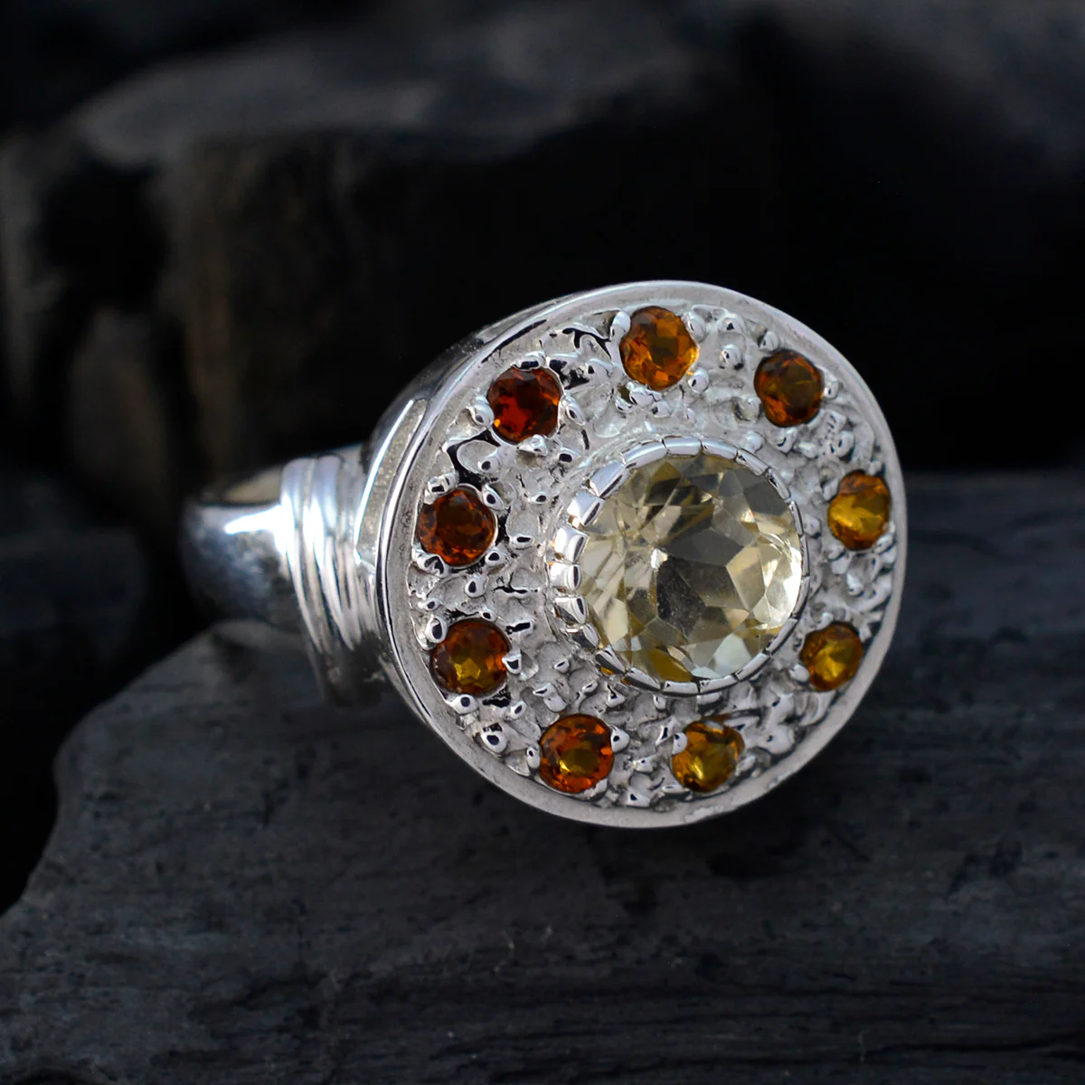Multi Stone multiple Moroccan 925 Silver multicolor Gemstone Essential  Cocktail Ring Jewelry - Image 4