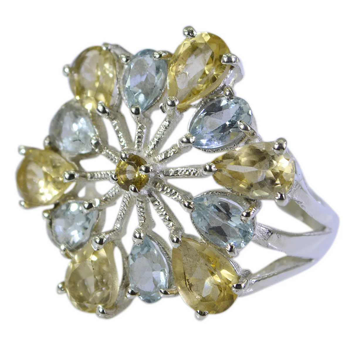 Multi Stone multiple Russian 92.5 Silver multicolor Gems Classic Cocktail Ring Jewellery