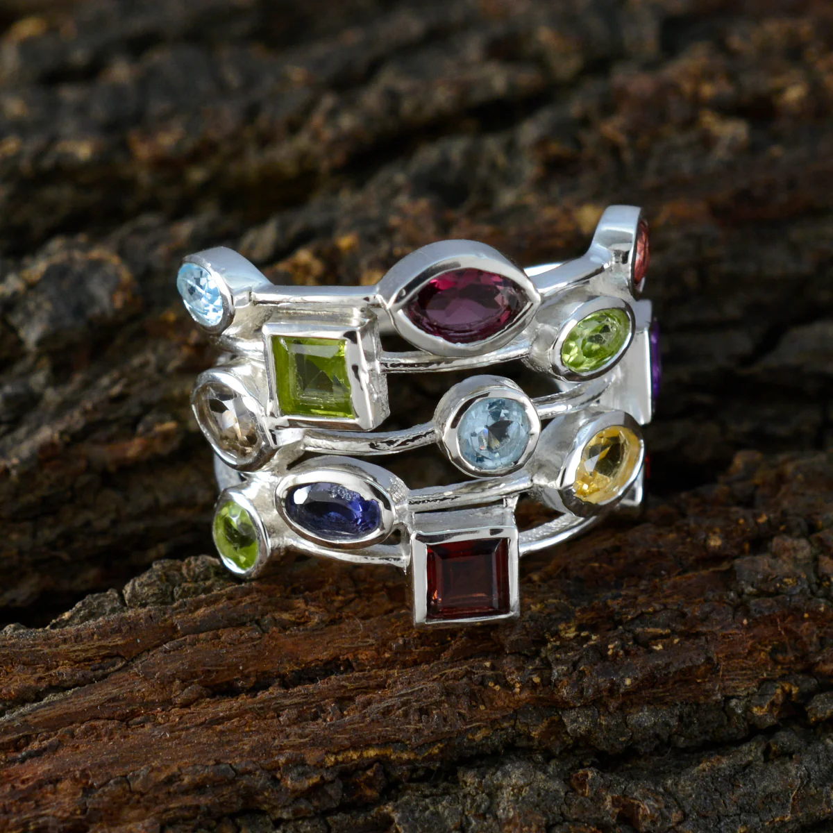Multi Stone multiple Russian 92.5 Silver multicolor Gems Eye-catching Cocktail Ring Jewellery - Image 3