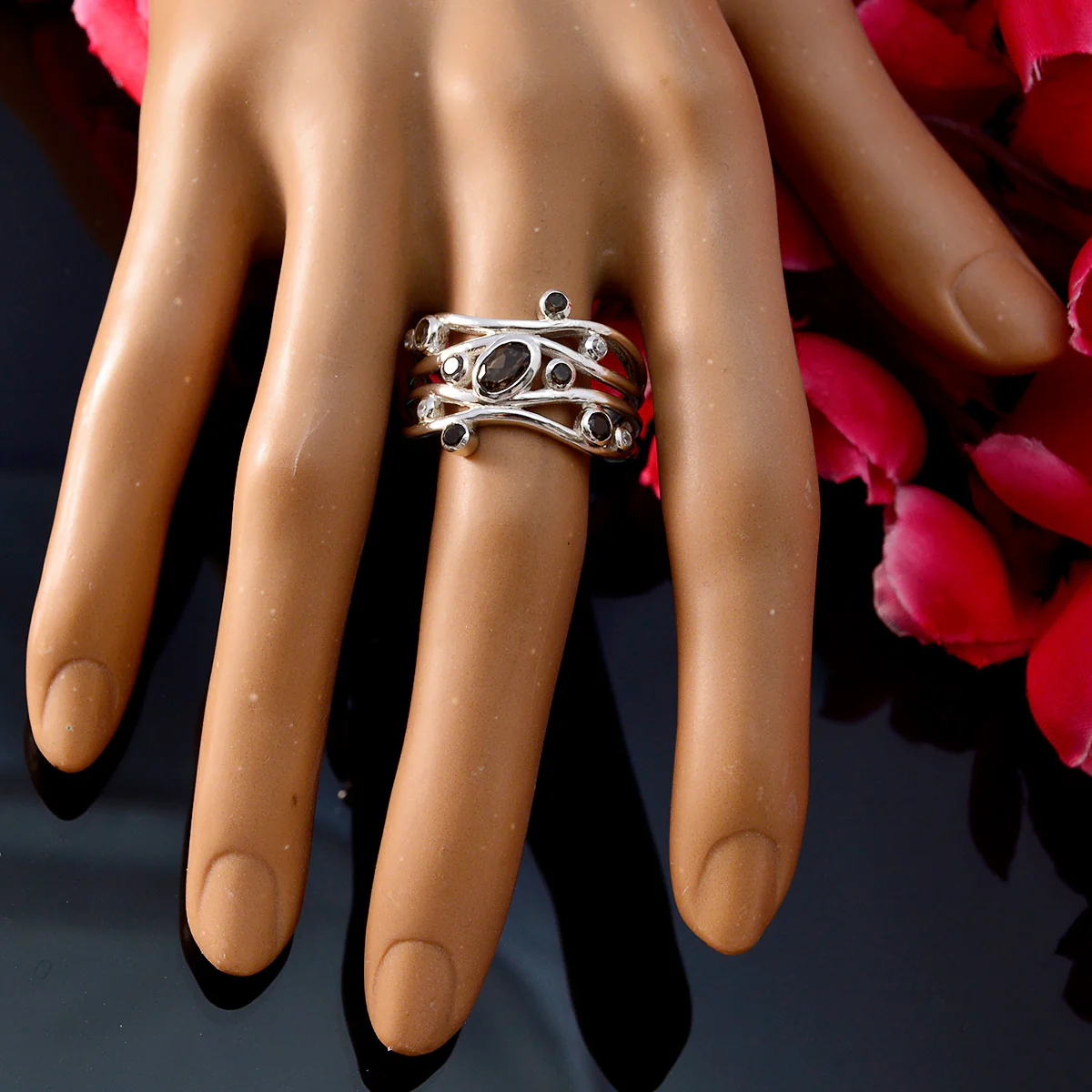 Multi Stone multiple Russian 92.5 Silver multicolor Gemstone Mid-weight Graceful Ring Jewellery - Image 5