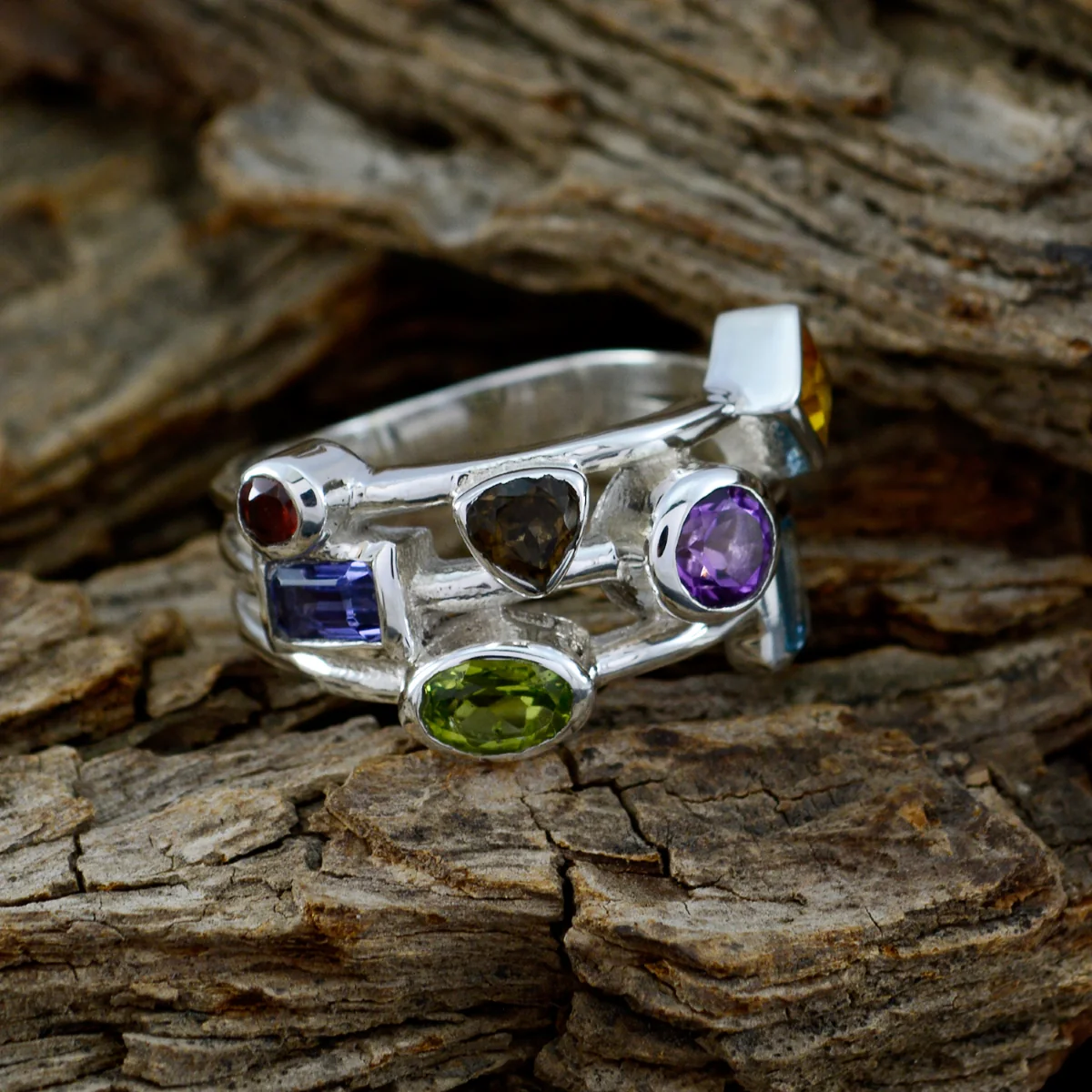 Multi Stone multiple Russian 925 Sterling Silver multicolor Gemstone Versatile Cocktail Ring Jewelry - Image 3