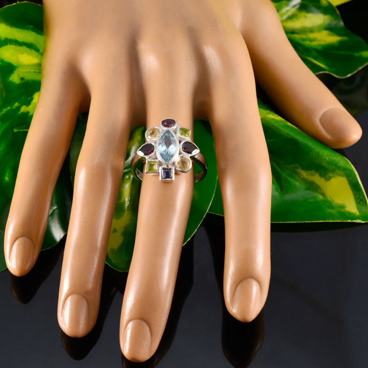 Multi Stone navratna African 92.5 Silver multicolor Gems Eye-catching Cocktail Ring Jewelry - Image 5