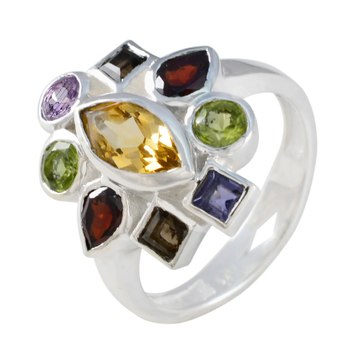 Multi Stone navratna African Sterling Silver multicolor Gemstones Eye-catching Cocktail Ring Jewellery - Image 2