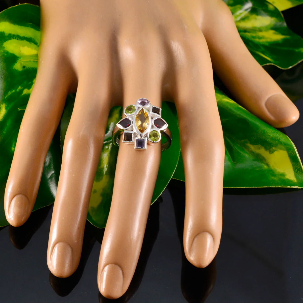 Multi Stone navratna African Sterling Silver multicolor Gemstones Eye-catching Cocktail Ring Jewellery - Image 5