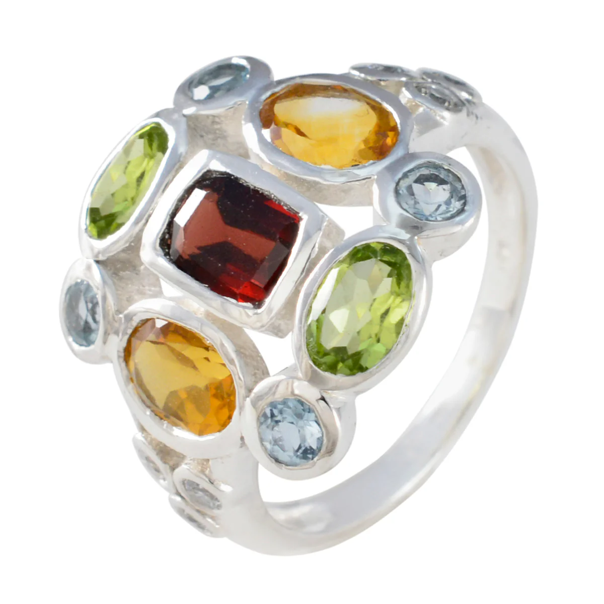 Multi Stone Navratna Egyptian Sterling Silver multicolor Gemstone Classic Cocktail Ring Jewelry - Image 2