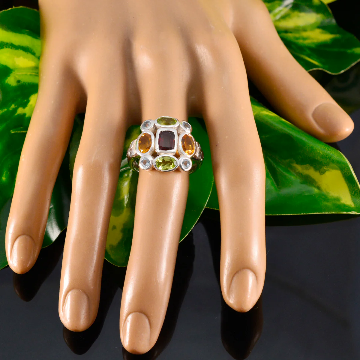 Multi Stone Navratna Egyptian Sterling Silver multicolor Gemstone Classic Cocktail Ring Jewelry - Image 5