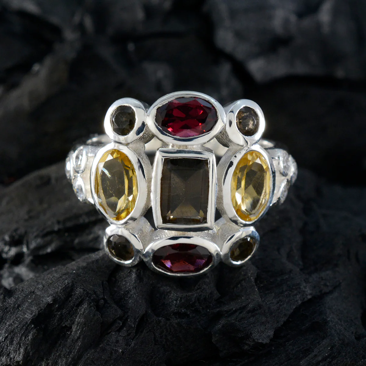 Multi Stone Navratna Russian 925 Sterling Silver multicolor Gemstones Classic Cocktail Ring Jewelry - Image 4