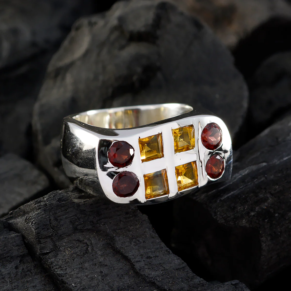 Multi Stone octa Spanish 925 Silver multicolor Gemstones Chunky Cocktail Ring Jewellery - Image 4