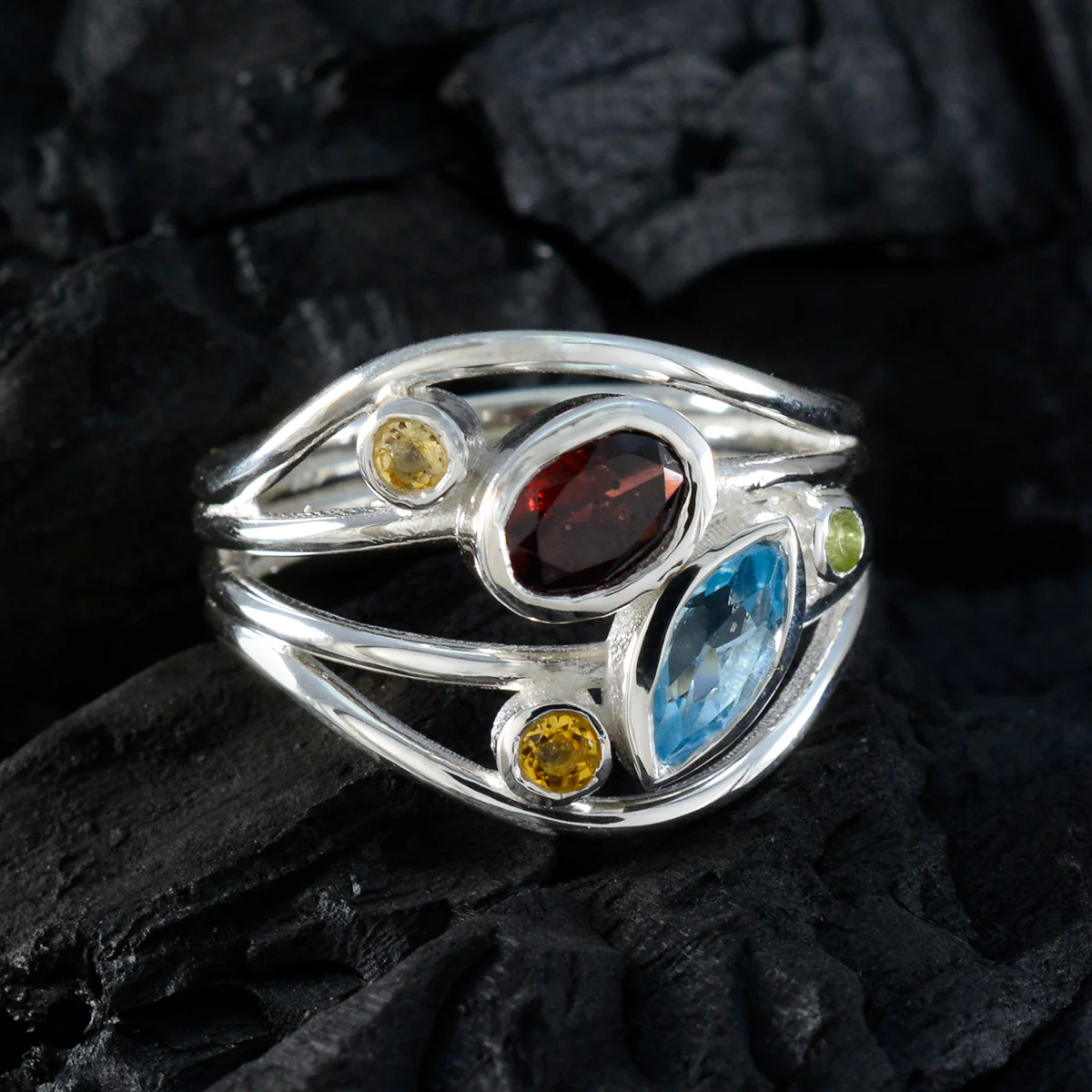 Multi Stone Penta African 92.5 Silver multicolor Gemstone Eye-catching Modern Ring Jewellery - Image 4