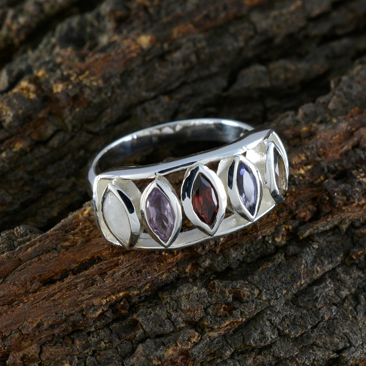 Multi Stone Penta African 925 Silver multicolor Gems Tiny Sophisticated Ring Jewellery - Image 3