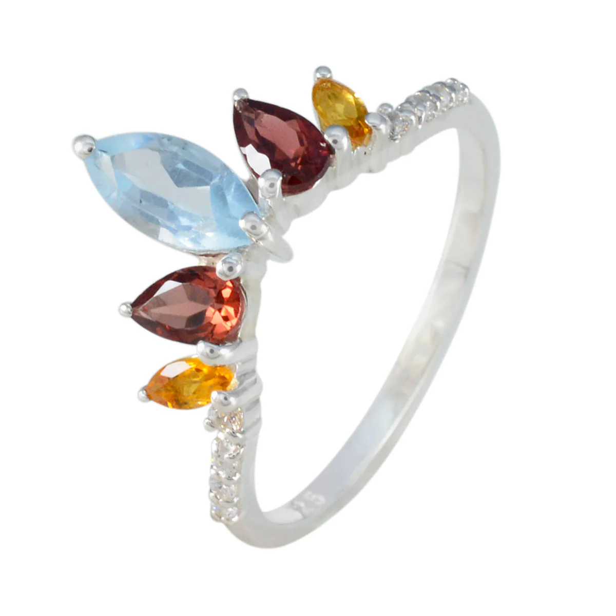 Multi Stone Penta American 92.5 Silver multicolor Gems Elegant crown Ring Jewellery - Image 2