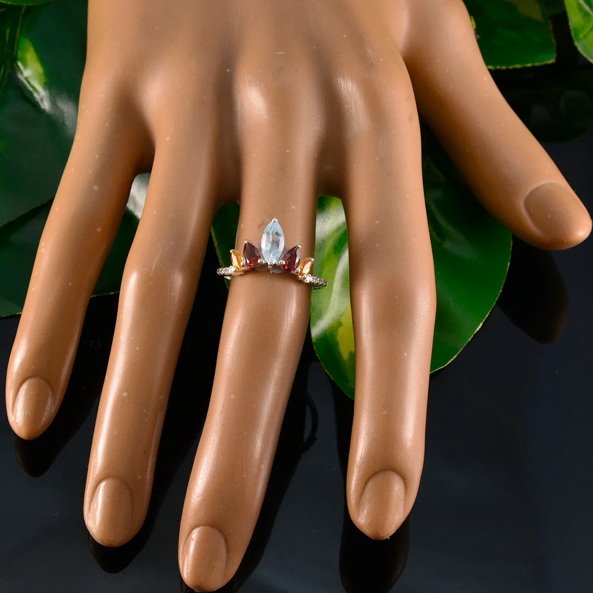 Multi Stone Penta American 92.5 Silver multicolor Gems Elegant crown Ring Jewellery - Image 6