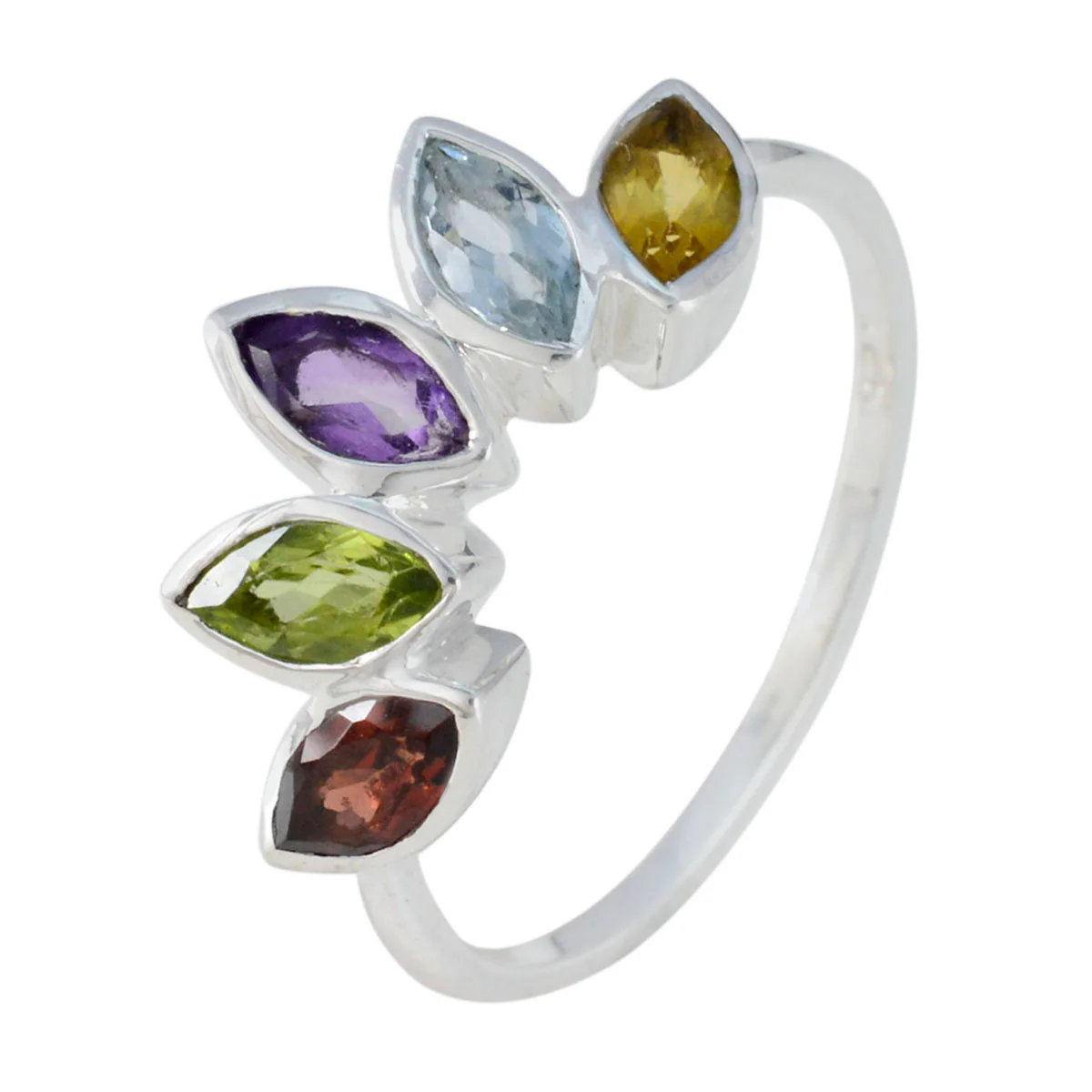 Multi Stone Penta American 925 Silver multicolor Gems Delicate crown Ring Jewelry - Image 3