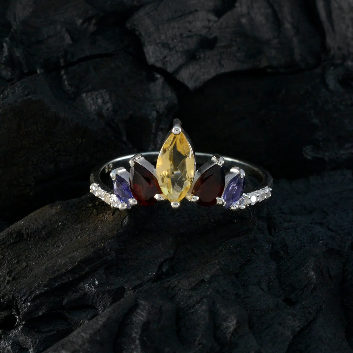 Multi Stone Penta American 925 Silver multicolor Gemstone Elegant  crown Ring Jewellery - Image 5