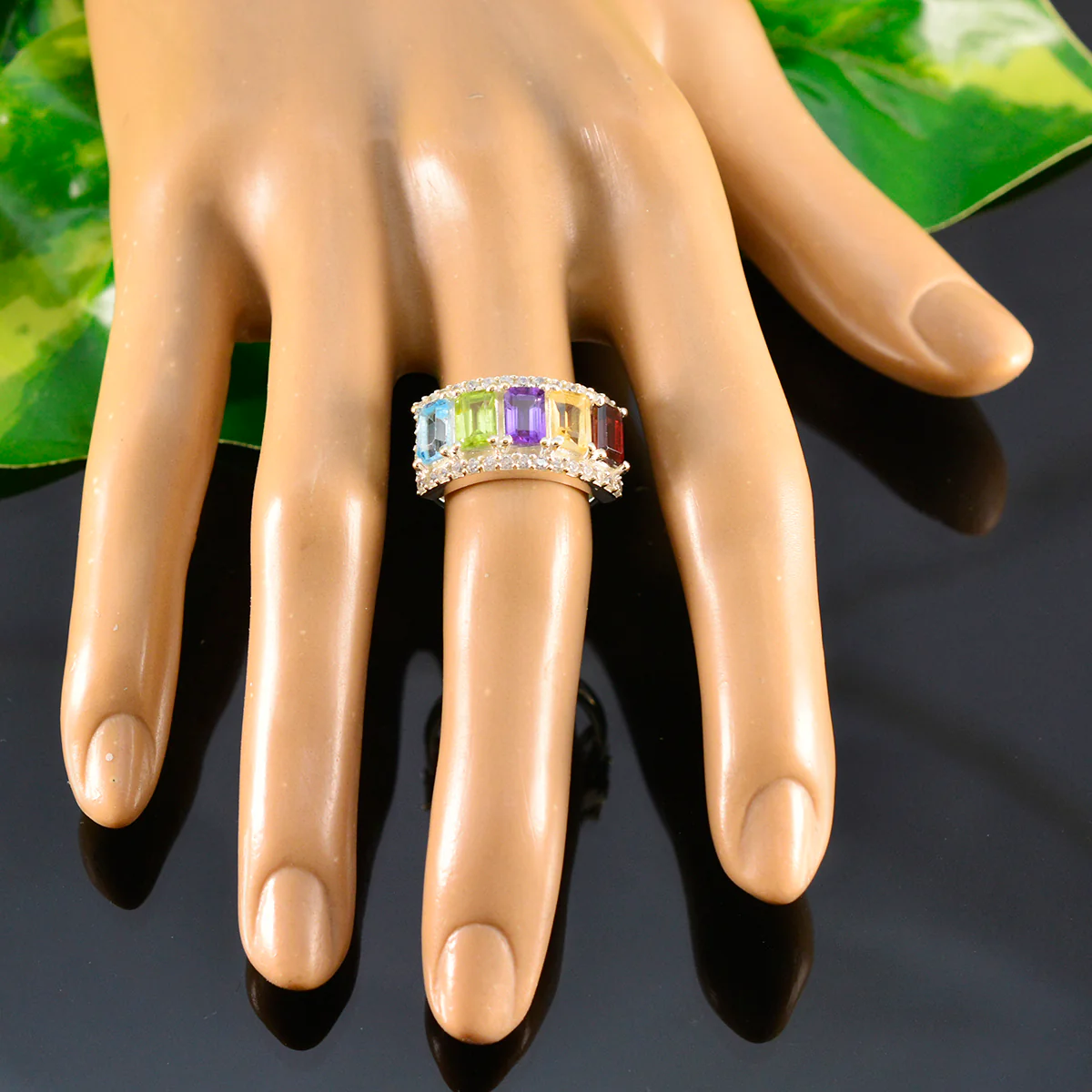 Multi Stone Penta French Sterling Silver multicolor Gemstone Classic Sophisticated Ring Jewelry - Image 5