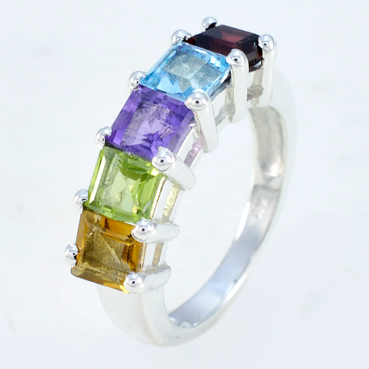 Multi Stone Penta German Sterling Silver multicolor Gemstones Classic Romantic Ring Jewelry - Image 2