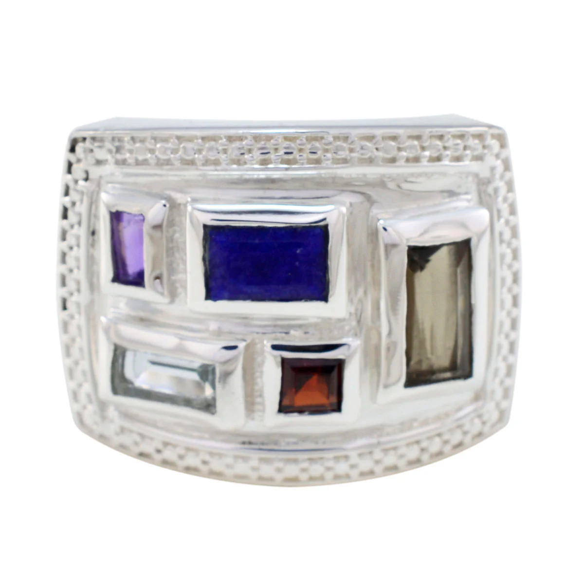 Multi Stone penta Indian Silver multicolor Gems Versatile Cocktail Ring Jewellery
