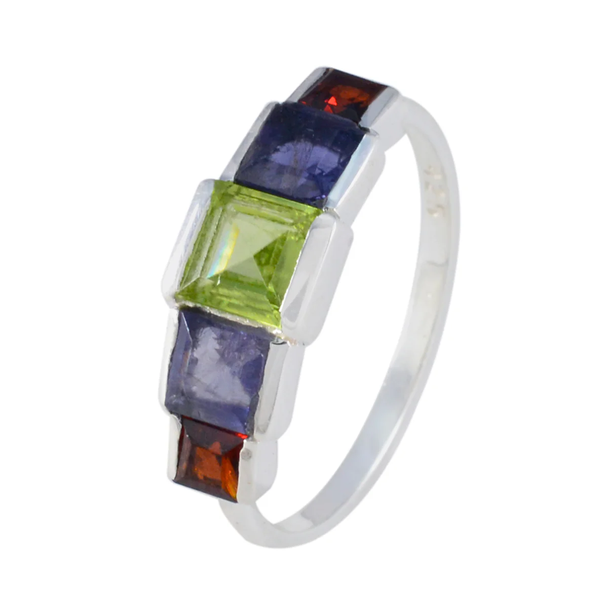 Multi Stone Penta Japanese 92.5 Silver multicolor Gems Delicate Romantic Ring Jewelry - Image 2