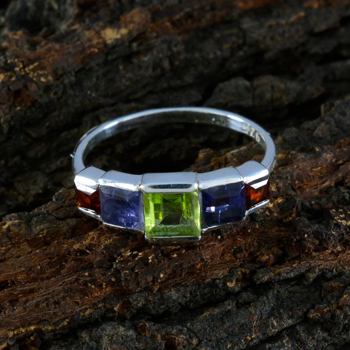 Multi Stone Penta Japanese 92.5 Silver multicolor Gems Delicate Romantic Ring Jewelry - Image 3