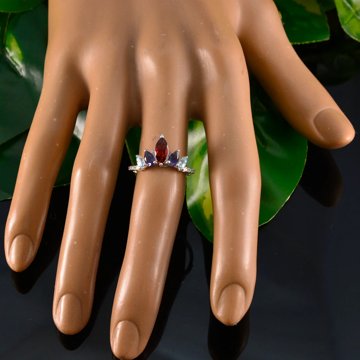 Multi Stone Penta Korean 925 Sterling Silver multicolor Gemstone Elegant crown Ring Jewelry - Image 6