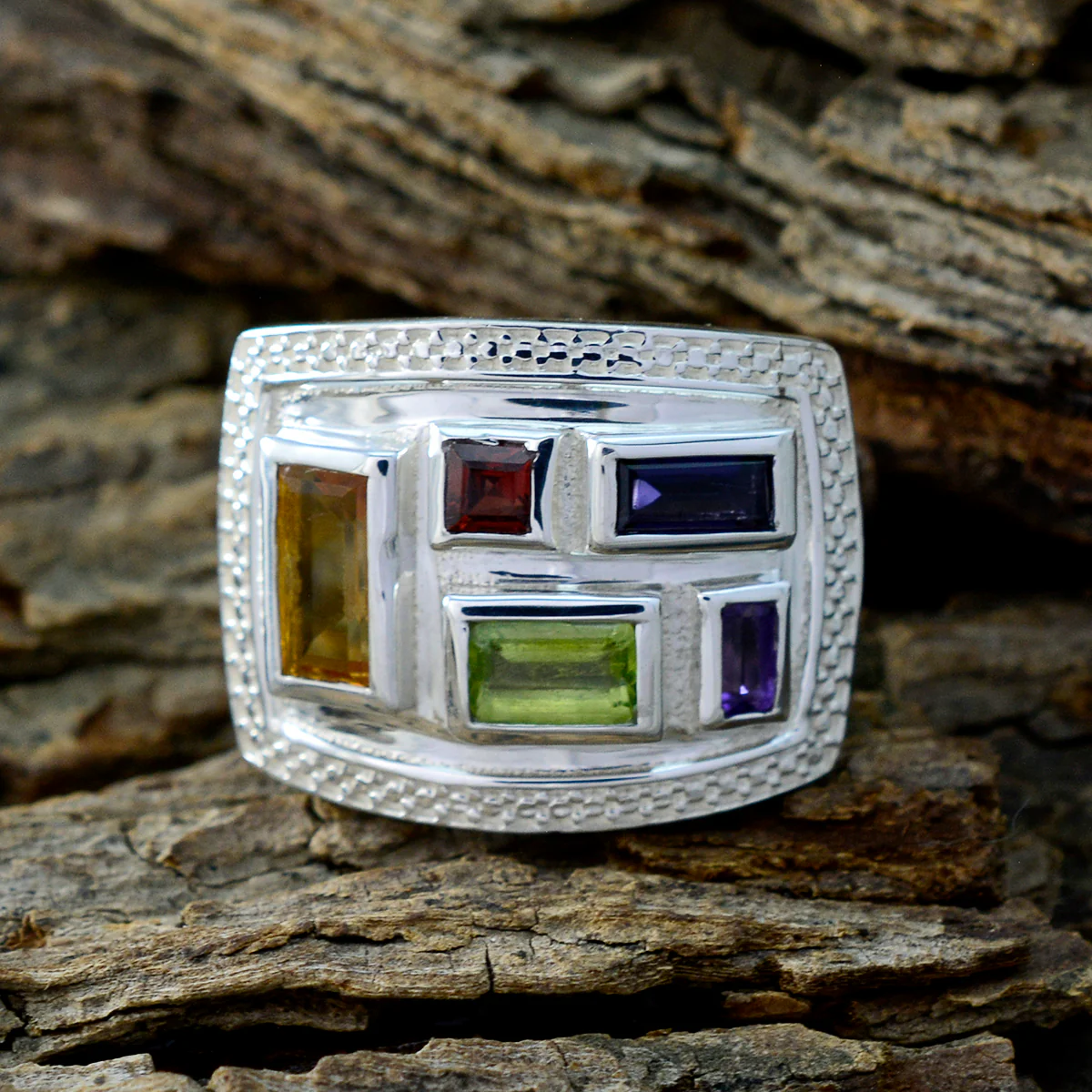 Multi Stone penta Moroccan 92.5 Silver multicolor Gems Versatile Cocktail Ring Jewelry - Image 3