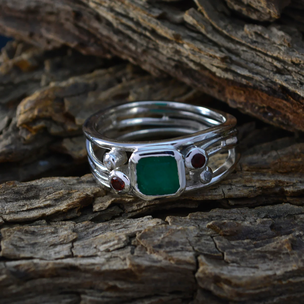 Multi Stone Penta Russian 92.5 Silver multicolor Gemstone Minimal Artisan Ring Jewellery - Image 3