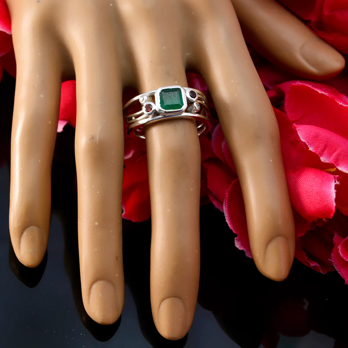 Multi Stone Penta Russian 92.5 Silver multicolor Gemstone Minimal Artisan Ring Jewellery - Image 5
