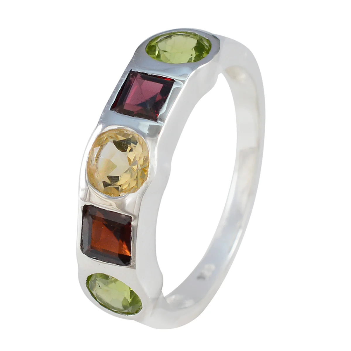Multi Stone Penta Russian Silver multicolor Gemstone Tiny Abstract Ring Jewelry - Image 2