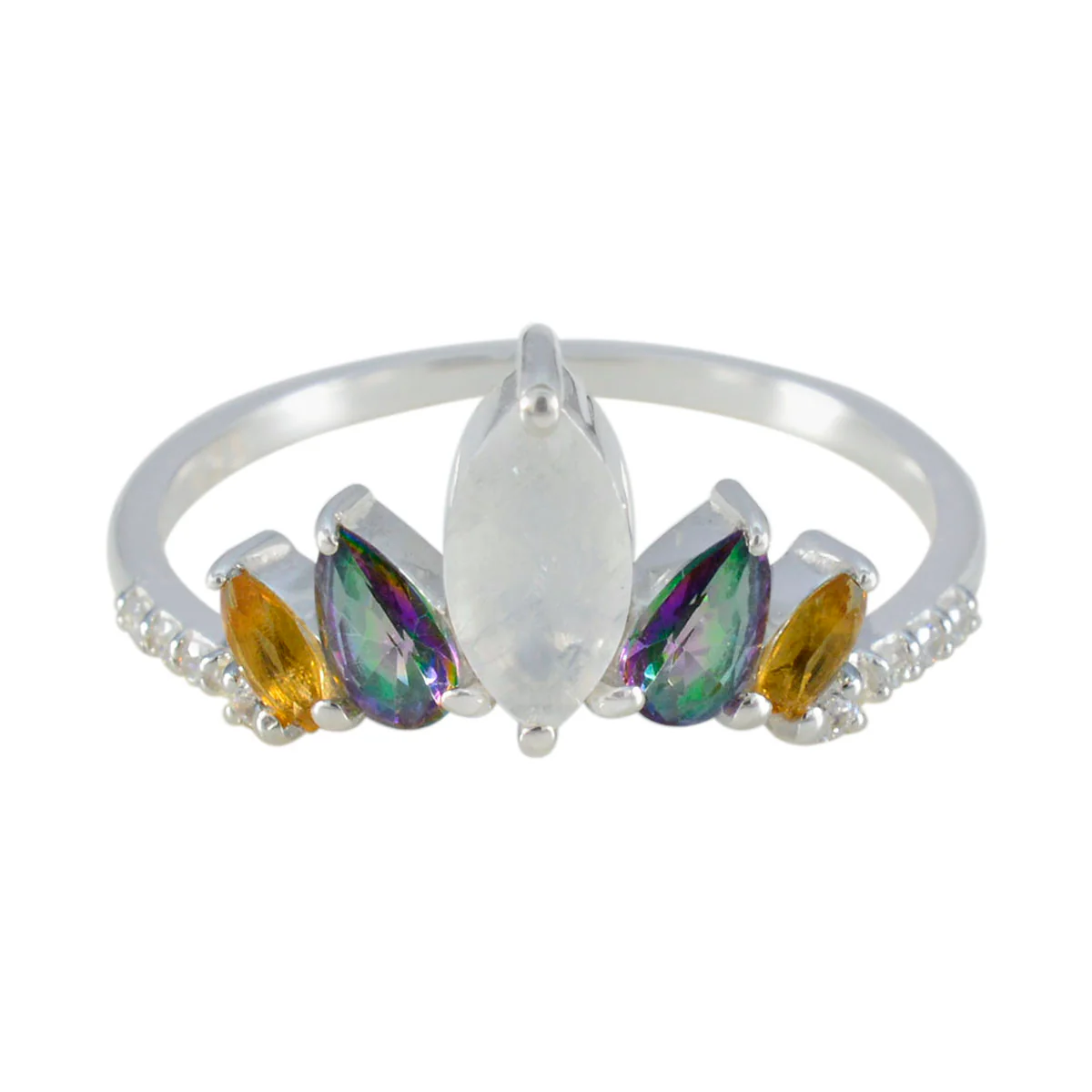 Multi Stone Penta Turkish 925 Silver multicolor Gemstones Elegant  crown Ring Jewelry - Image 3