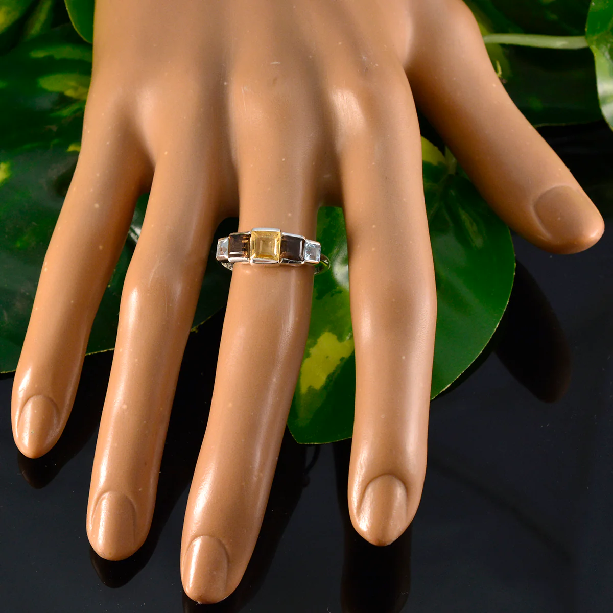 Multi Stone Penta Turkish Silver multicolor Gems Delicate Contemporary Ring Jewellery - Image 5