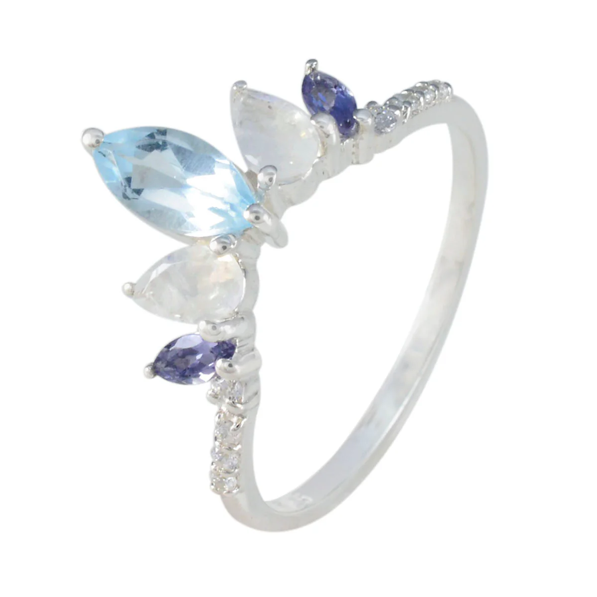 Multi Stone Penta Turkish Sterling Silver multicolor Gems Elegant  crown Ring Jewelry - Image 2