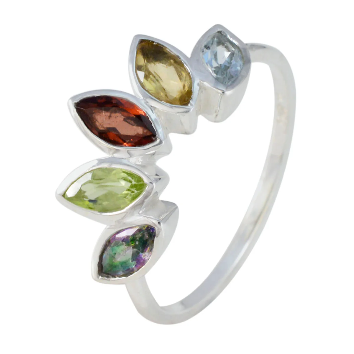 Multi Stone Penta Turkish Sterling Silver multicolor Gemstones Delicate crown Ring Jewellery - Image 3