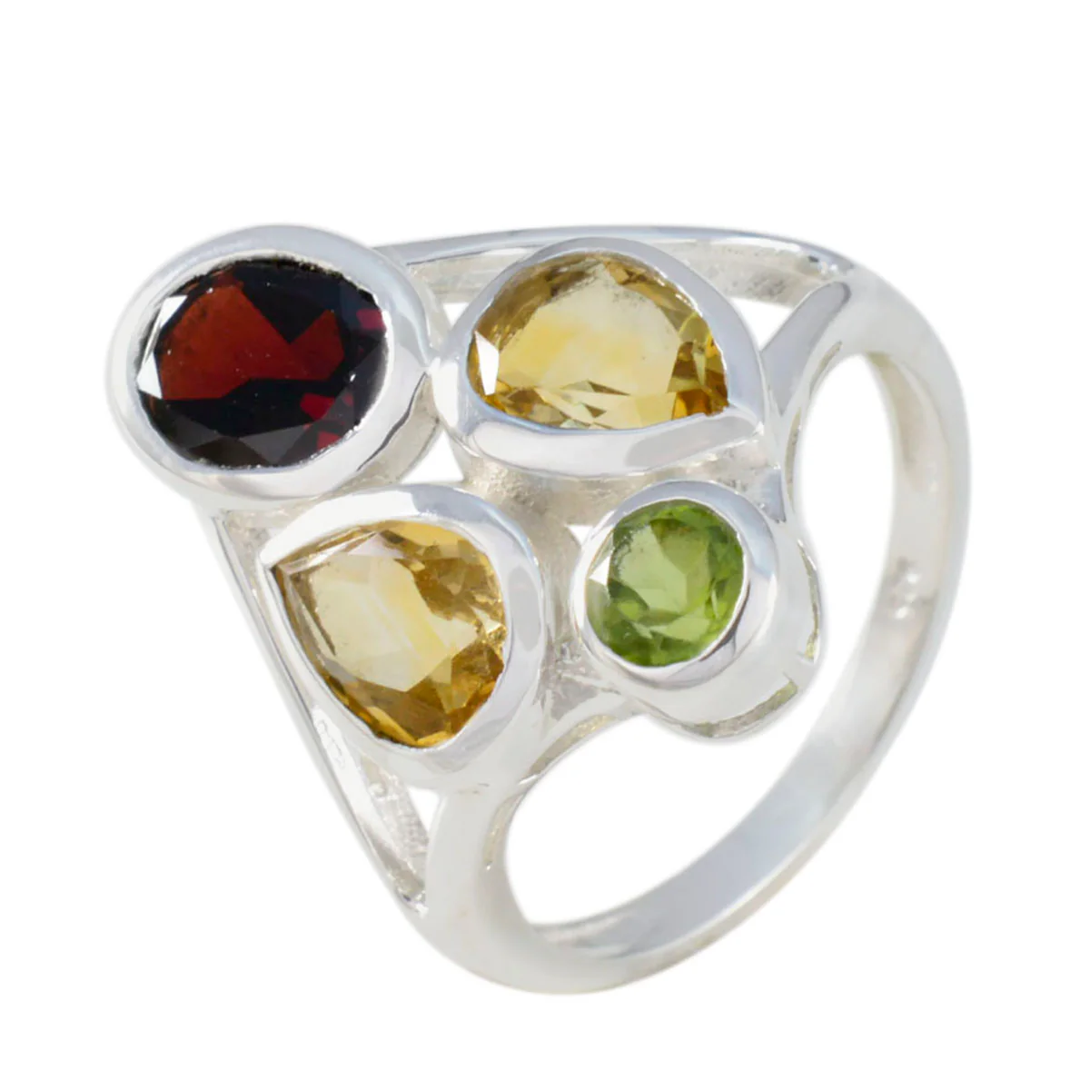 Multi Stone quarter African 92.5 Silver multicolor Gemstone Minimal Contemporary Ring Jewelry - Image 2
