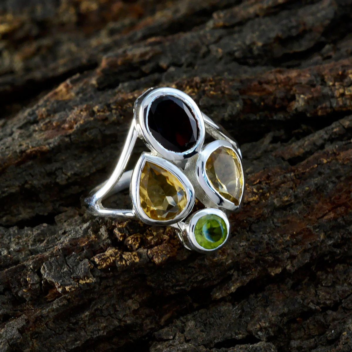 Multi Stone quarter African 92.5 Silver multicolor Gemstone Minimal Contemporary Ring Jewelry - Image 3