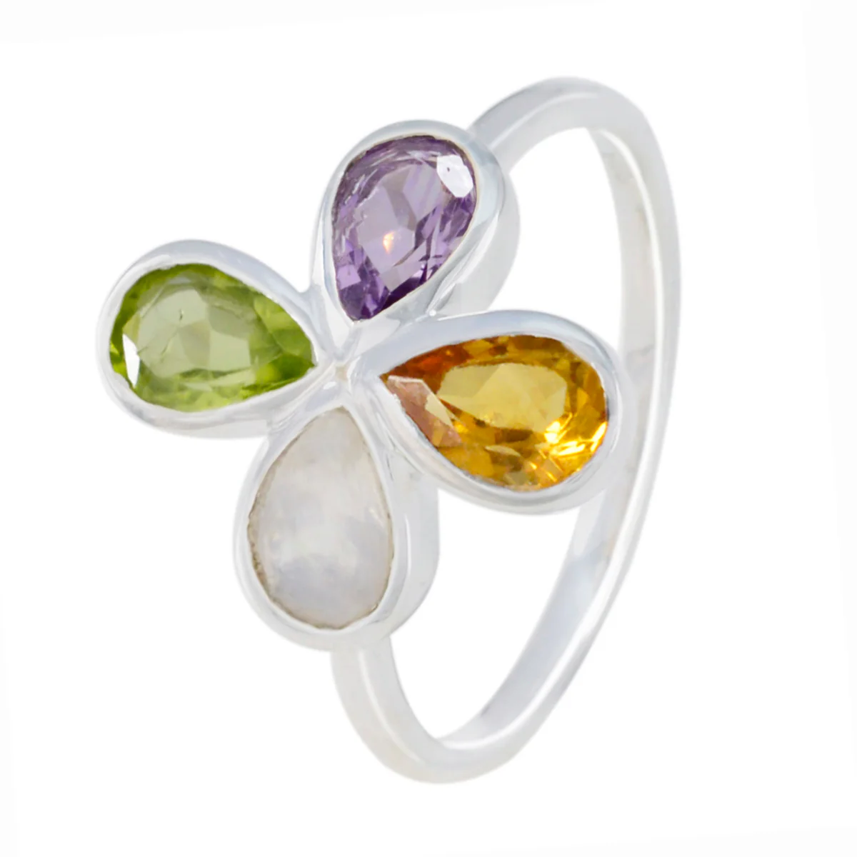 Multi Stone quarter American 925 Silver multicolor Gemstones Dainty Floral Ring Jewelry - Image 2
