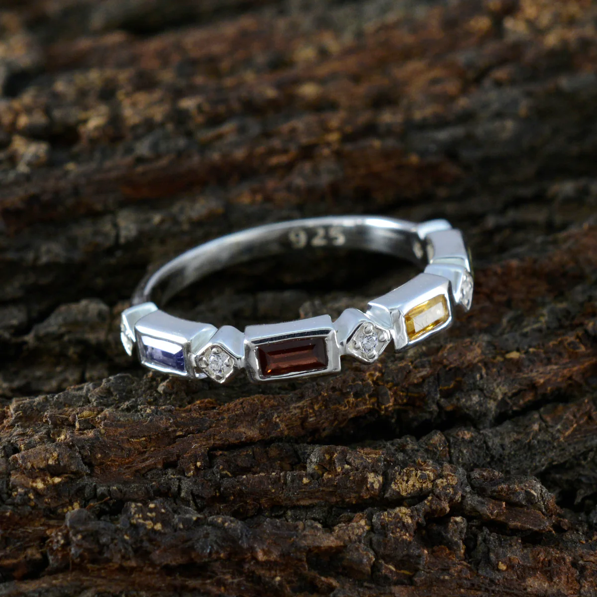 Multi Stone quarter American Silver multicolor Gemstone Dainty Trendy Band Jewelry - Image 3