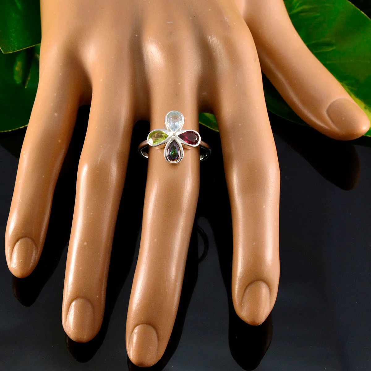 Multi Stone quarter American Sterling Silver multicolor Gems Dainty Floral Ring Jewelry - Image 5